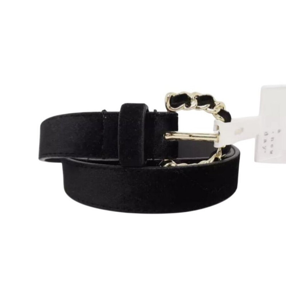 A New Day Black Suede Belt With Gold Chain Buckle Accent Size XL